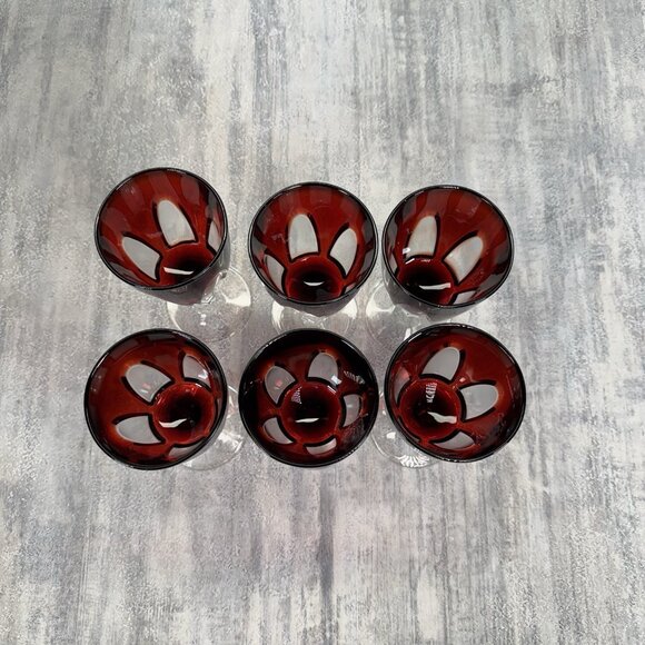 Six (6) Cristal d'Arques Durand Gothic Ruby Red Wine Cordial Glasses - Picture 6 of 10